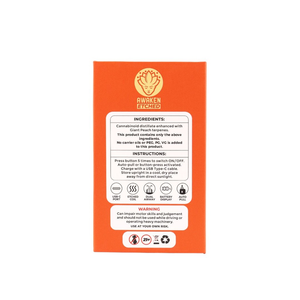 Awaken® Etched Disposable Vape 1ml - Giant Peach (Hybrid)